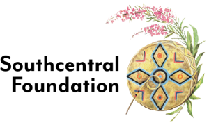 Southcentral Foundation Logo, gold circle with various designs of shapes inside.