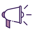 A megaphone icon on a green background.