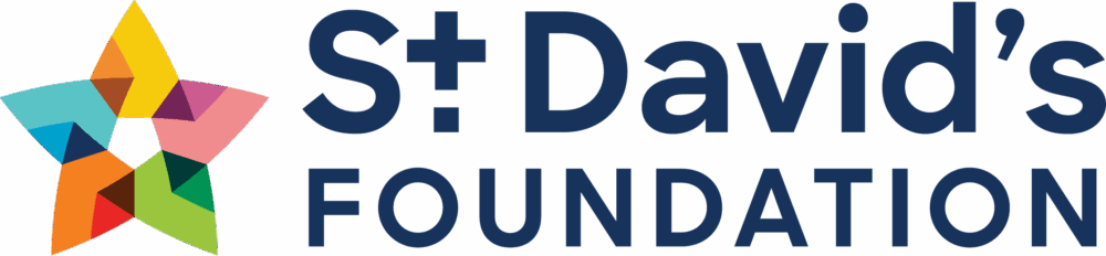 St David’s Foundation logo with a colorful geometric star on the left and the organization name in bold blue text on the right.