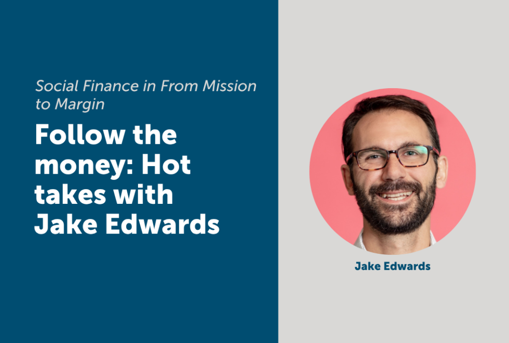 Promotional graphic for "Follow the money: Hot takes with Jake Edwards" featuring Jake Edwards’ headshot on a pink background.