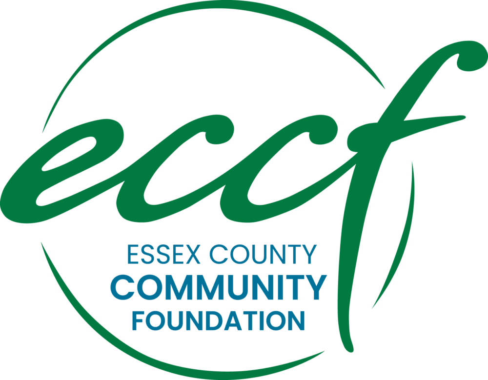 Logo of Essex County Community Foundation with the acronym "eccf" in green cursive letters and the full name below in blue and green text, enclosed by a green circular line.