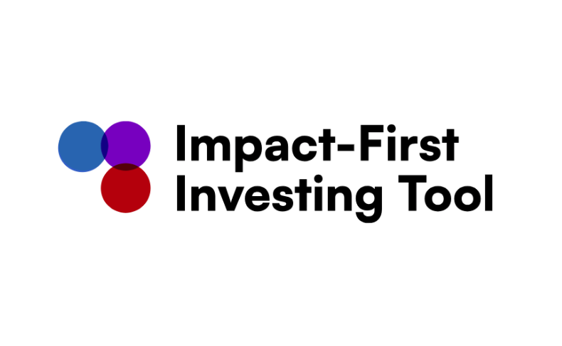 Logo with three overlapping circles in blue, purple, and red, next to the bold text "Impact-First Investing Tool" on a white background.